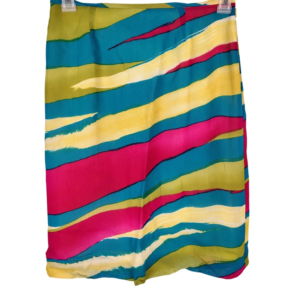 Le Suit Petite 6P Abstract Brushstroke Pencil Skirt Multicolor Teal Pink Summer - Picture 1 of 7